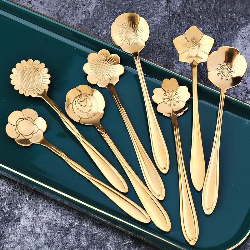 Homeko 8-piece Stainless Steel Flower Teaspoon Set -