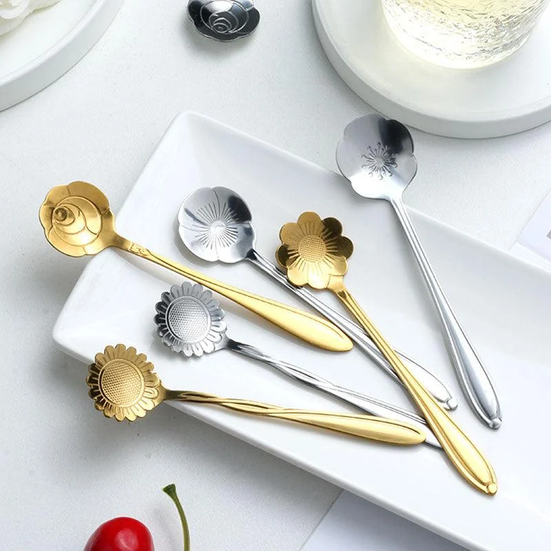 Homeko 8-piece Stainless Steel Flower Teaspoon Set -