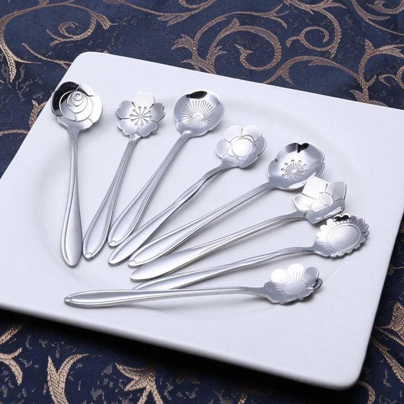 Homeko 8-piece Stainless Steel Flower Teaspoon Set -