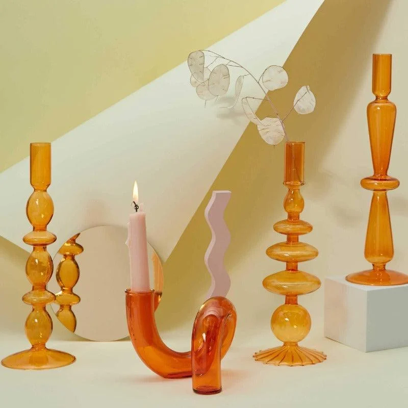 Homeko Amber Glass Taper Candle Holder & Vases -