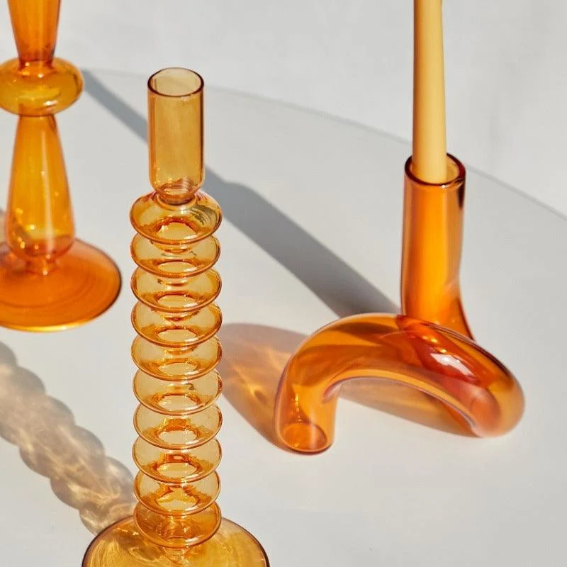 Homeko Amber Glass Taper Candle Holder & Vases -