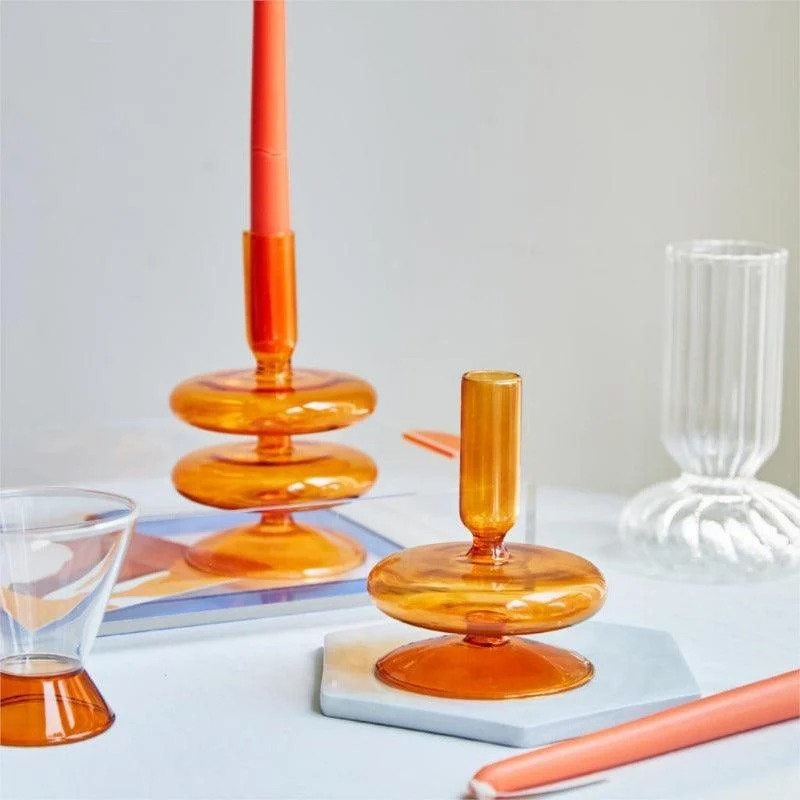 Homeko Amber Glass Taper Candle Holder & Vases -