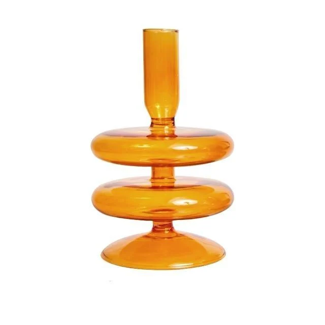 Homeko Amber Glass Taper Candle Holder & Vases -