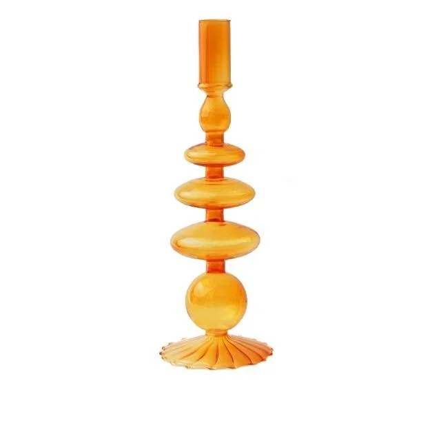 Homeko Amber Glass Taper Candle Holder & Vases -