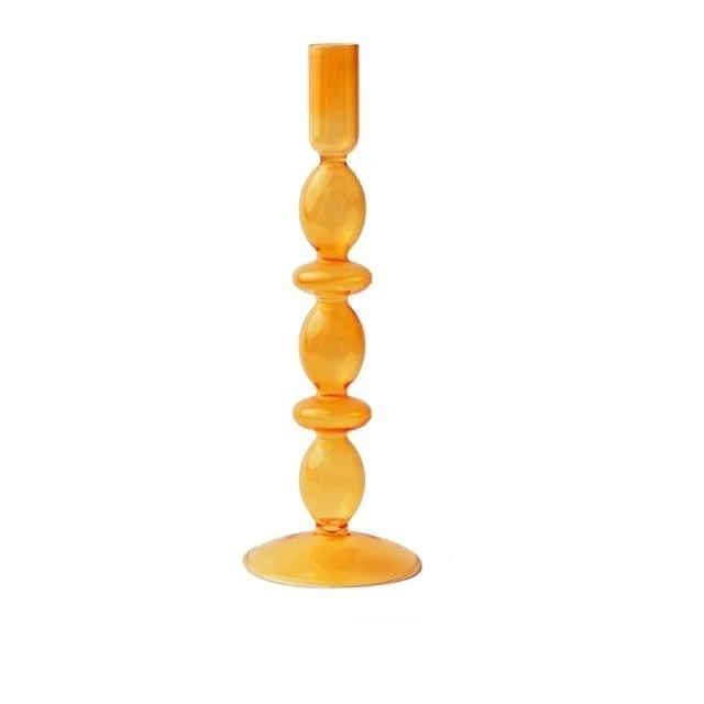 Homeko Amber Glass Taper Candle Holder & Vases -