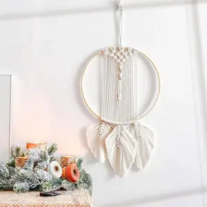 Homeko Art  Boho Macrame Feathered Tapestry Homeko Handing - 