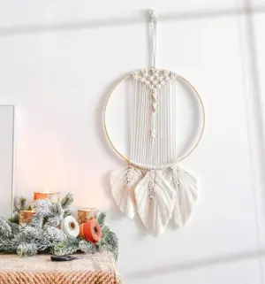 Homeko Art  Boho Macrame Feathered Tapestry Homeko Handing