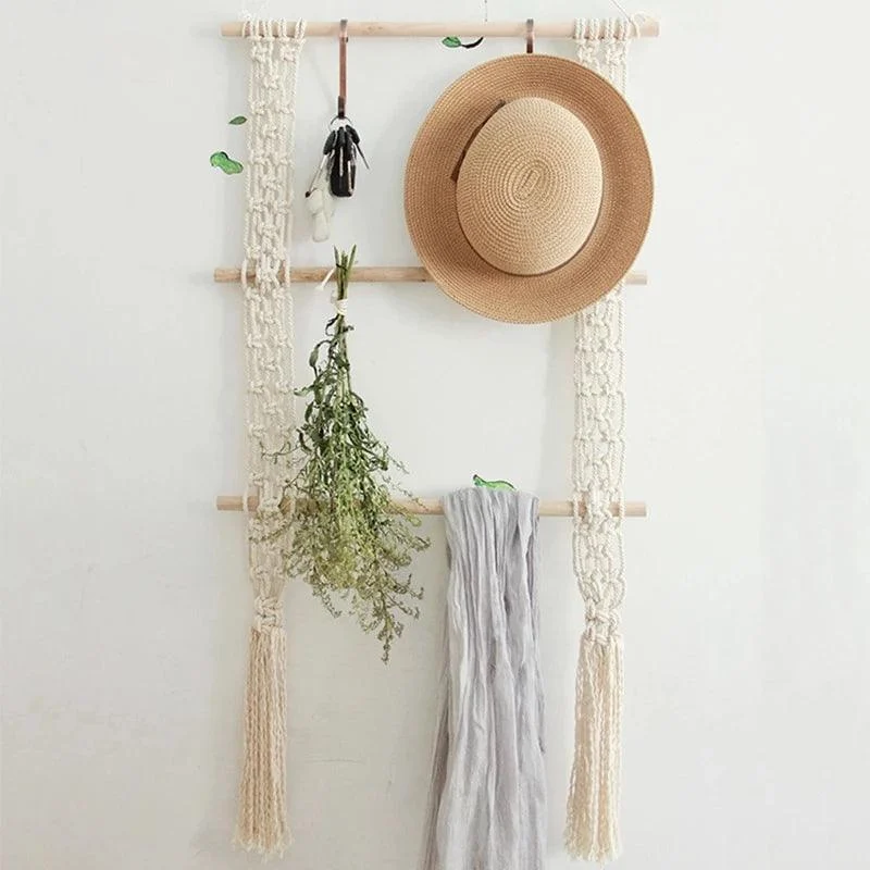 Homeko Art Boho Macrame Hanging Ladder Homeko Handing -