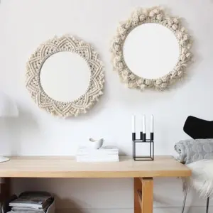 Homeko Art  Boho Macrame Homeko Mirrors, Round Homeko Handing