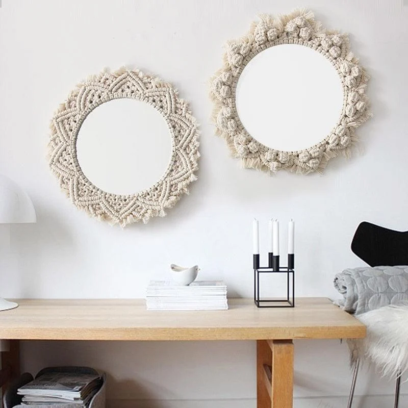 Homeko Art  Boho Macrame Homeko Mirrors, Round Homeko Handing - 