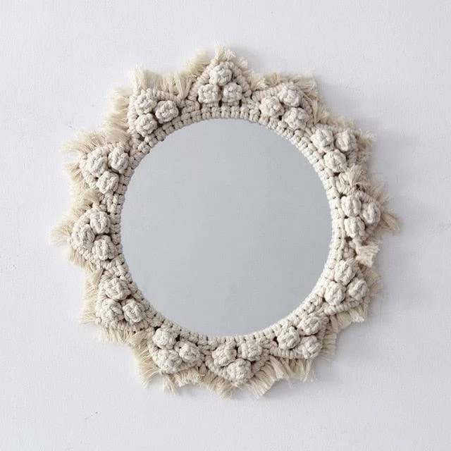 Homeko Art  Boho Macrame Homeko Mirrors, Round Homeko Handing -