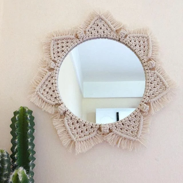 Homeko Art  Boho Macrame Homeko Mirrors, Sun Homeko Handing - 
