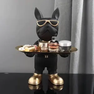 Homeko At Your Service Bulldog Sculpture And Tray
