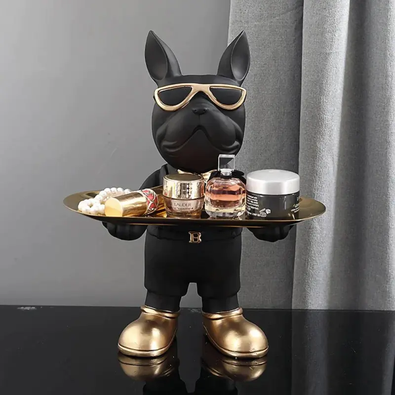 Homeko At Your Service Bulldog Sculpture And Tray