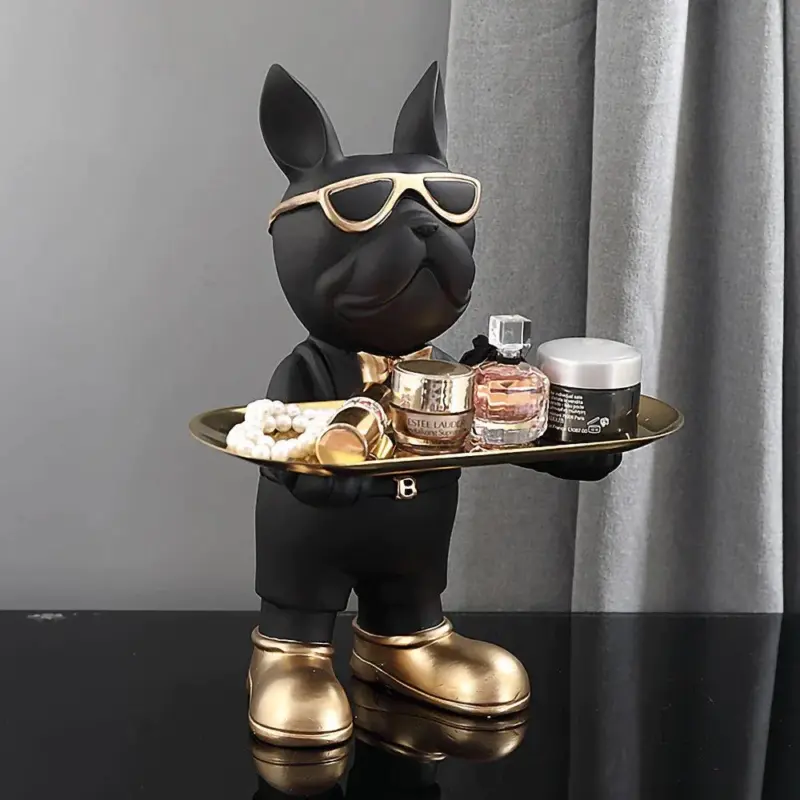 Homeko At Your Service Bulldog Sculpture And Tray
