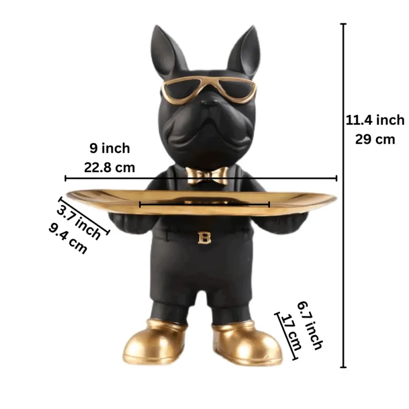 Homeko At Your Service Bulldog Sculpture And Tray
