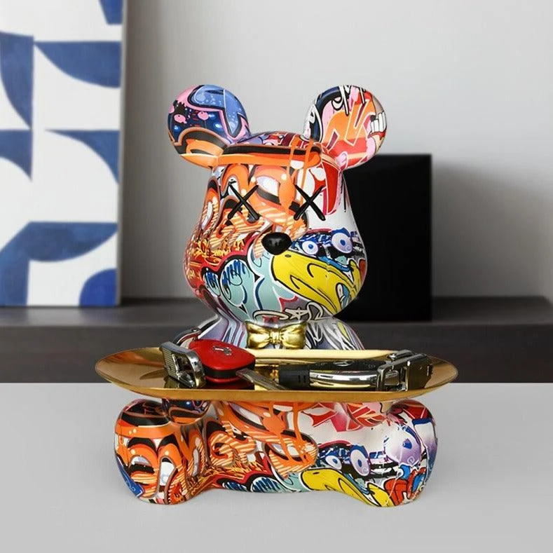 Homeko Bear Graffiti Painted Sculpture Table Tray -