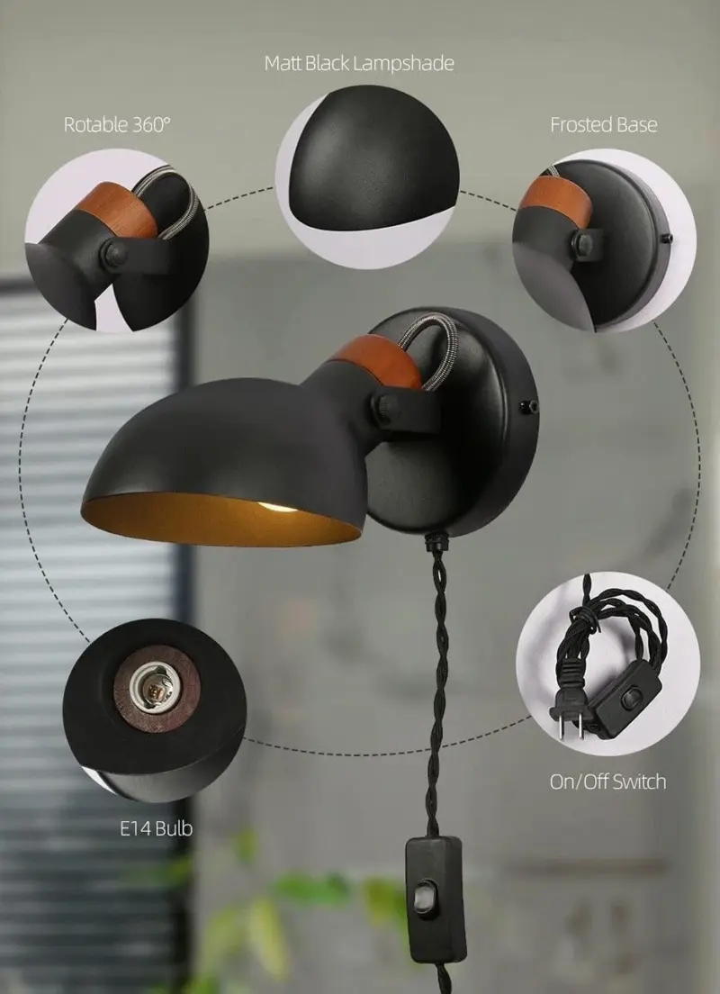 Homeko Bedside Plug in Wall Light