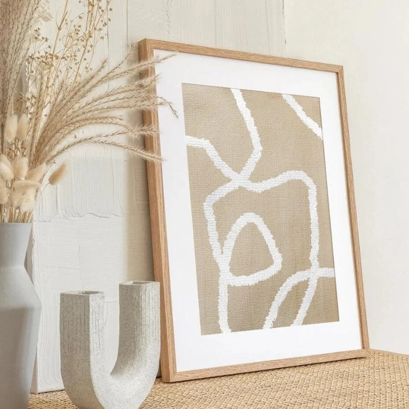 Homeko Beige Abstract Wall Art Poster Prints -