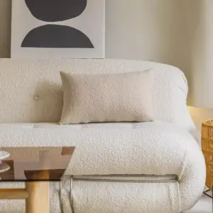Homeko Beige Rectangle Boucle Throw Pillow Covers