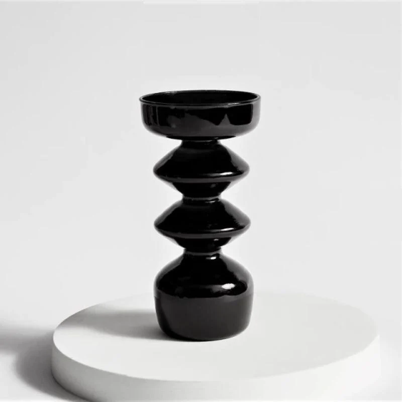 Homeko Black Glass Taper Candle Holder & Vases -