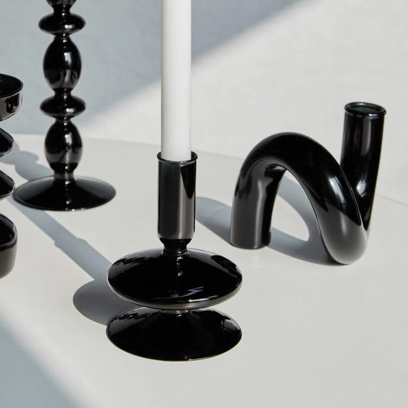 Homeko Black Glass Taper Candle Holder & Vases -