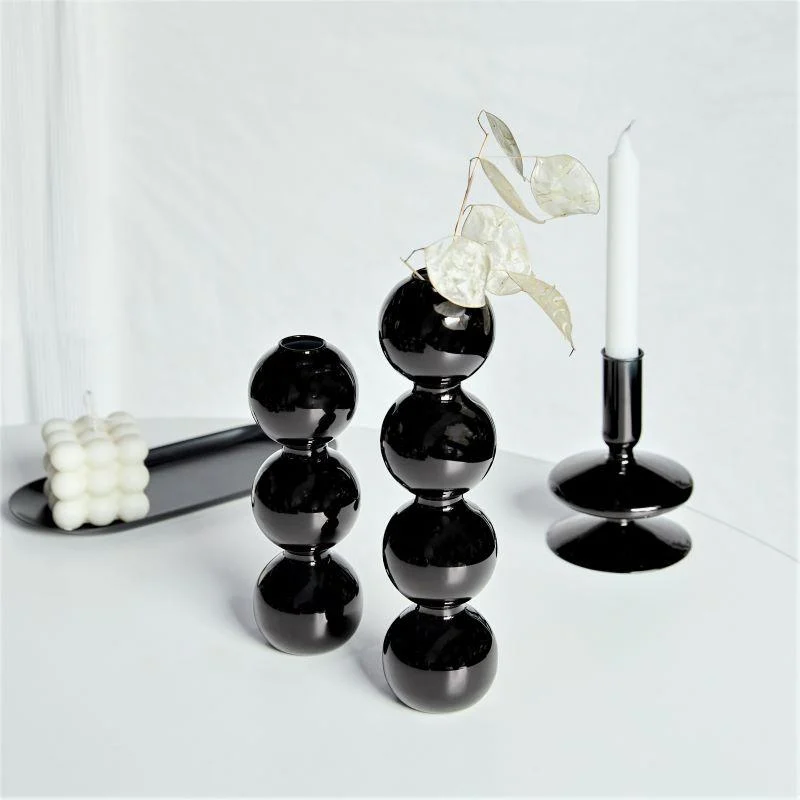 Homeko Black Glass Taper Candle Holder & Vases -