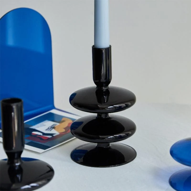 Homeko Black Glass Taper Candle Holder & Vases -