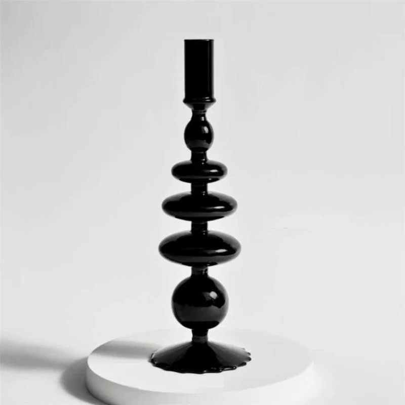 Homeko Black Glass Taper Candle Holder & Vases -