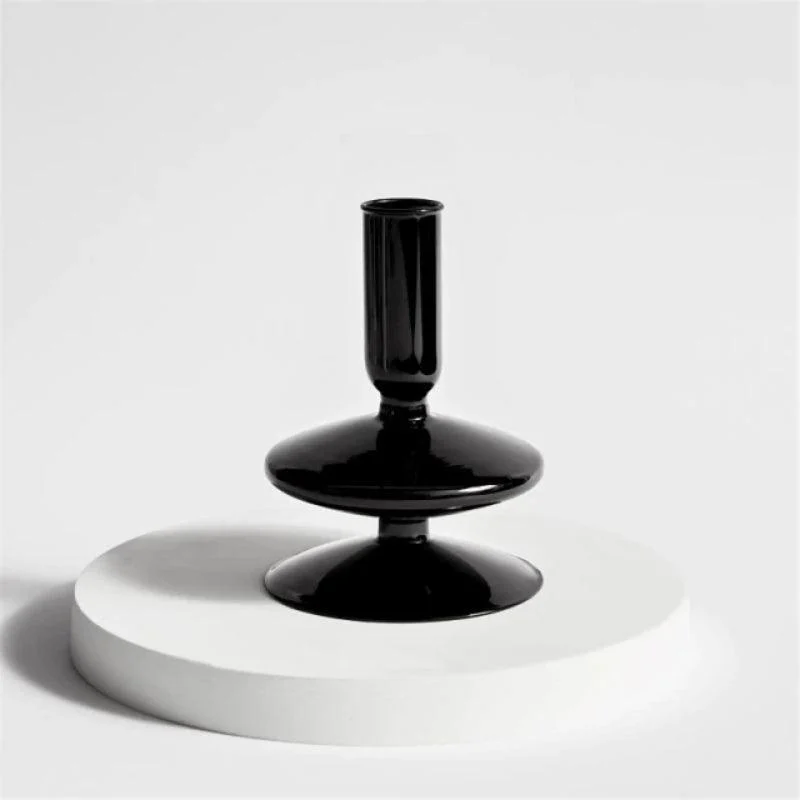 Homeko Black Glass Taper Candle Holder & Vases -