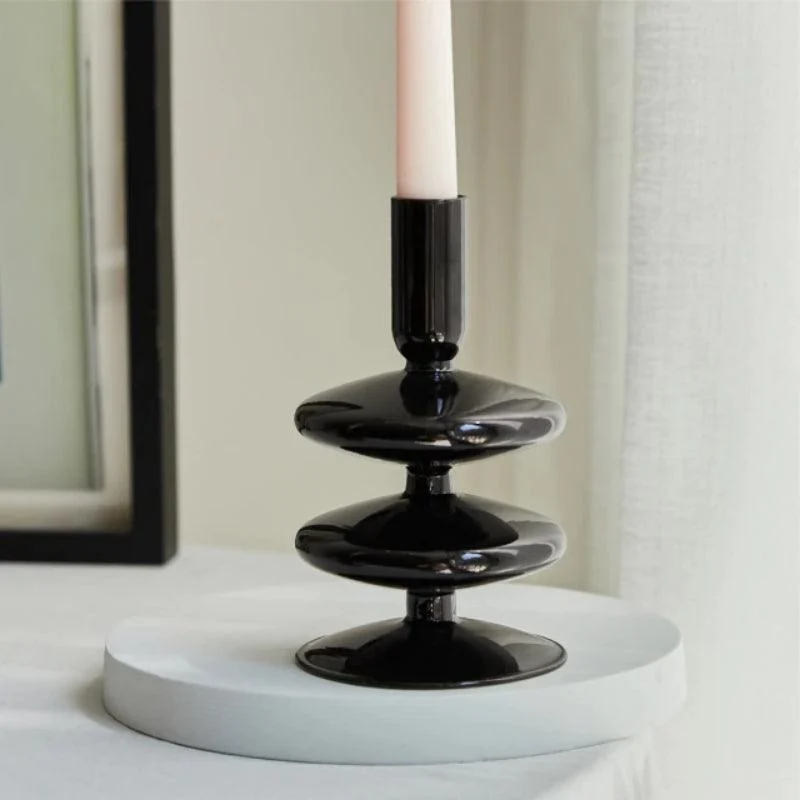 Homeko Black Glass Taper Candle Holder & Vases -