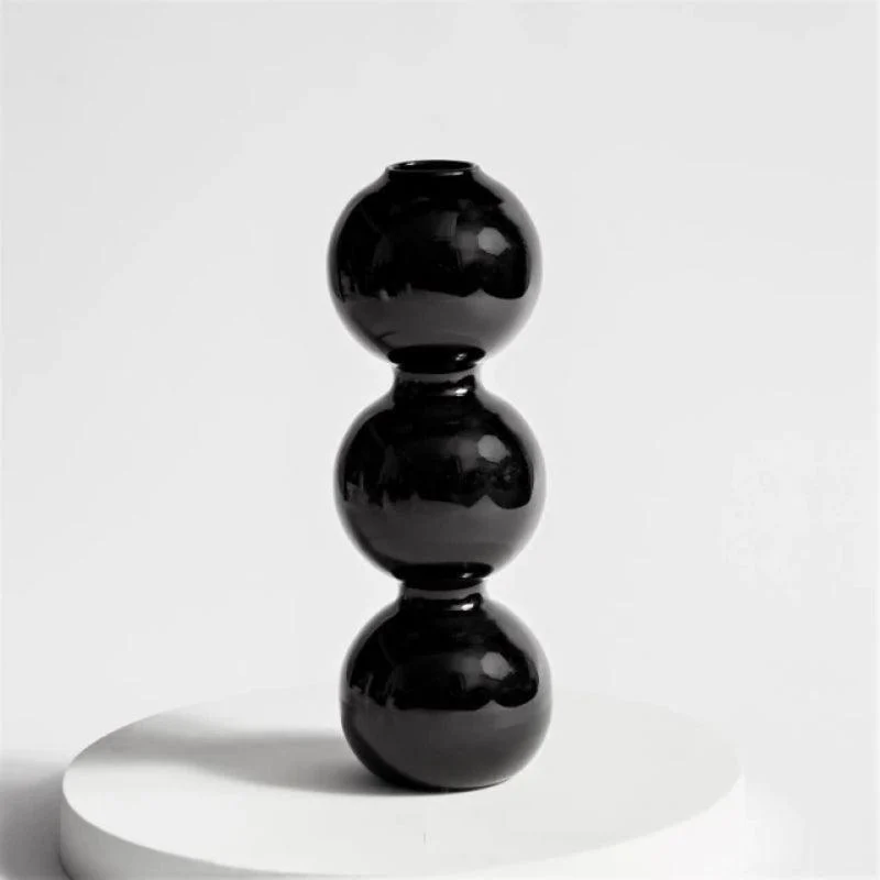 Homeko Black Glass Taper Candle Holder & Vases -