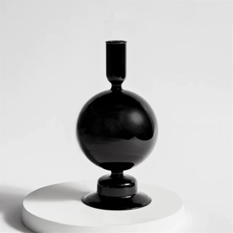 Homeko Black Glass Taper Candle Holder & Vases -