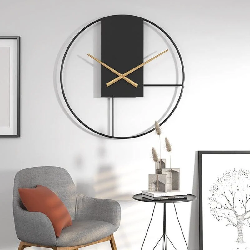Homeko Black Minimalist Metal Large Wall Clock -