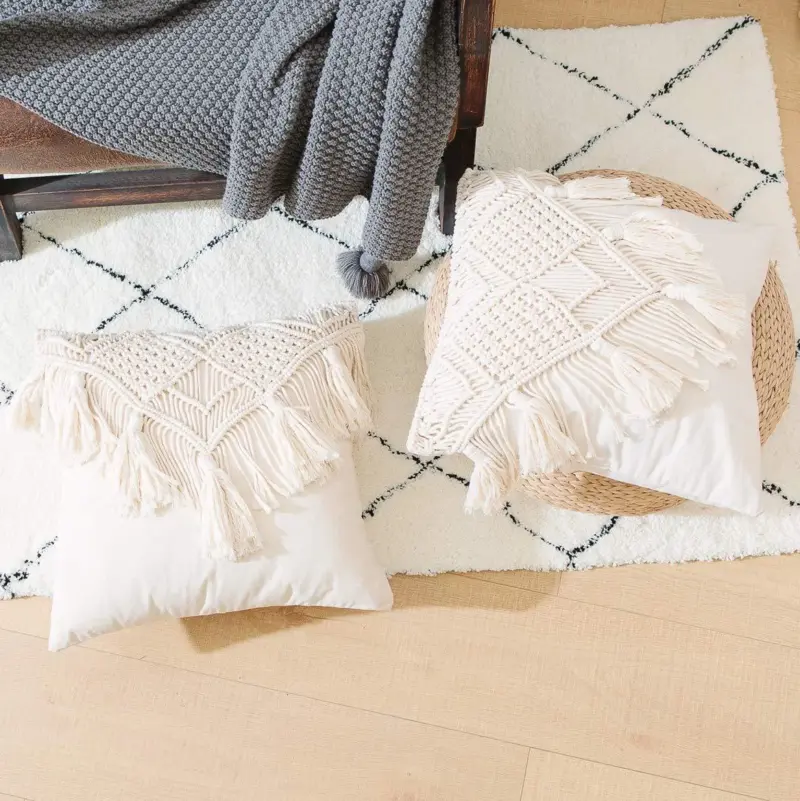 Homeko Boho Macrame Throw Pillow Covers Set of 2
