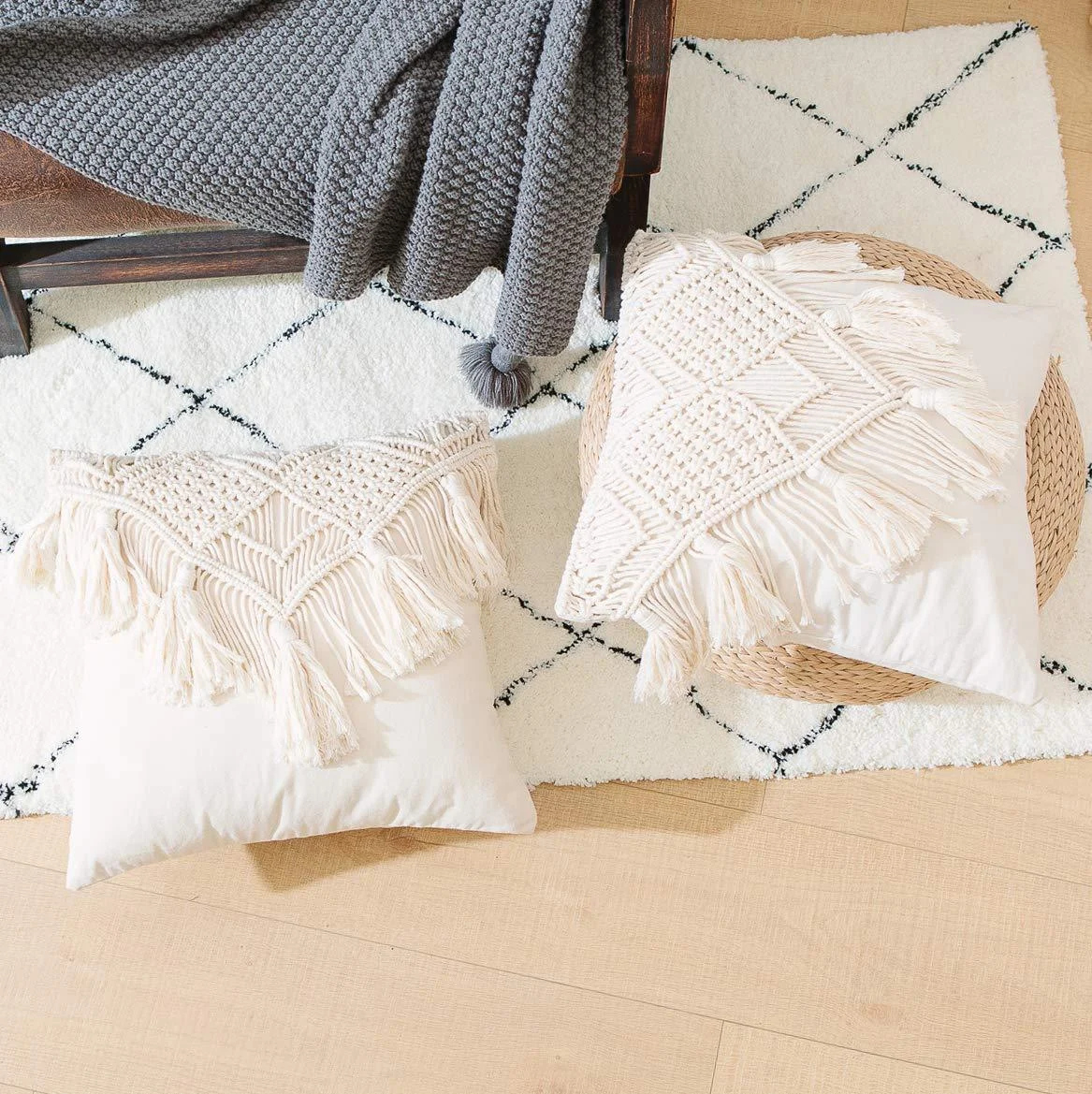 Homeko Boho Macrame Throw Pillow Covers Set of 2 -