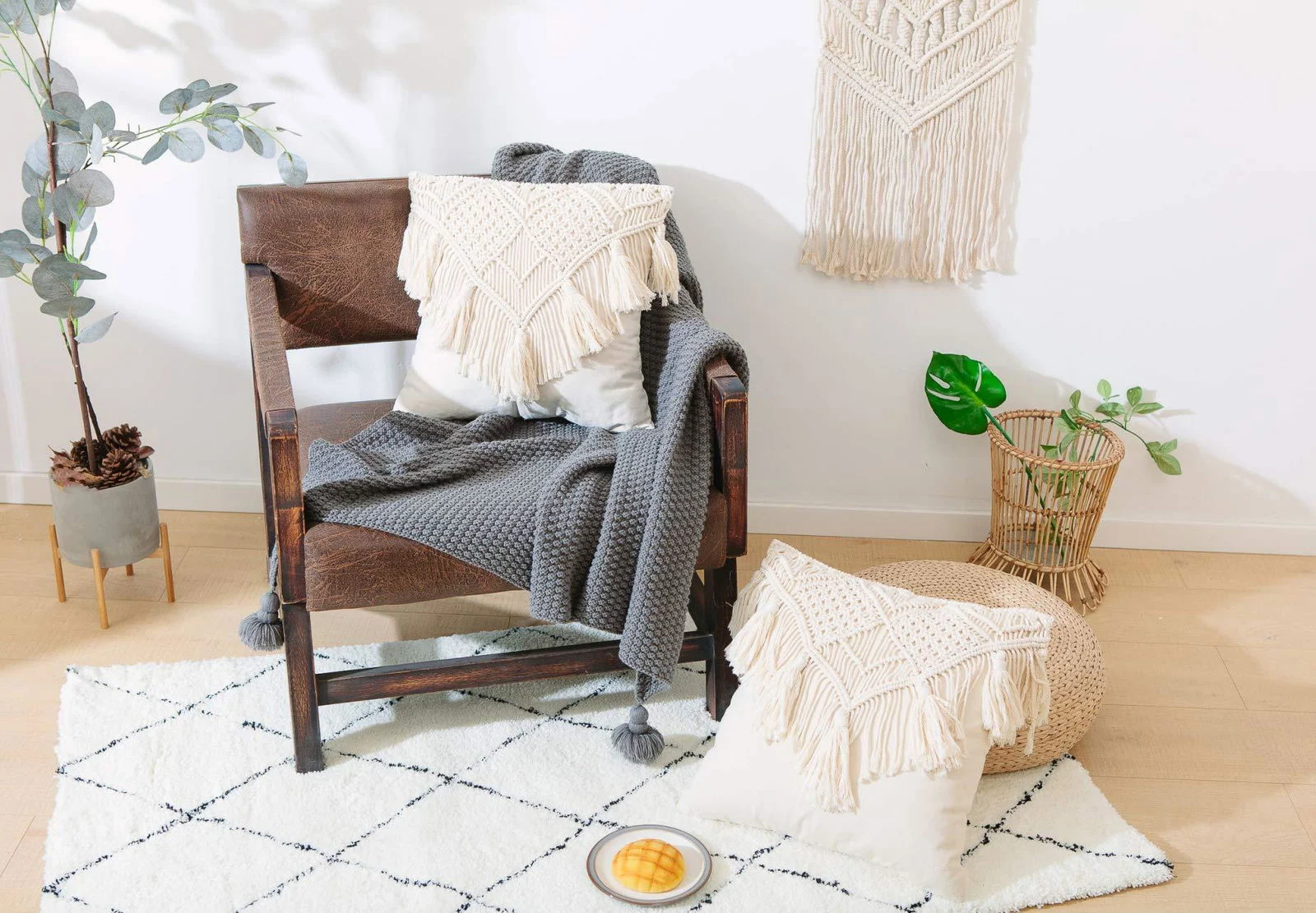 Homeko Boho Macrame Throw Pillow Covers Set of 2 -