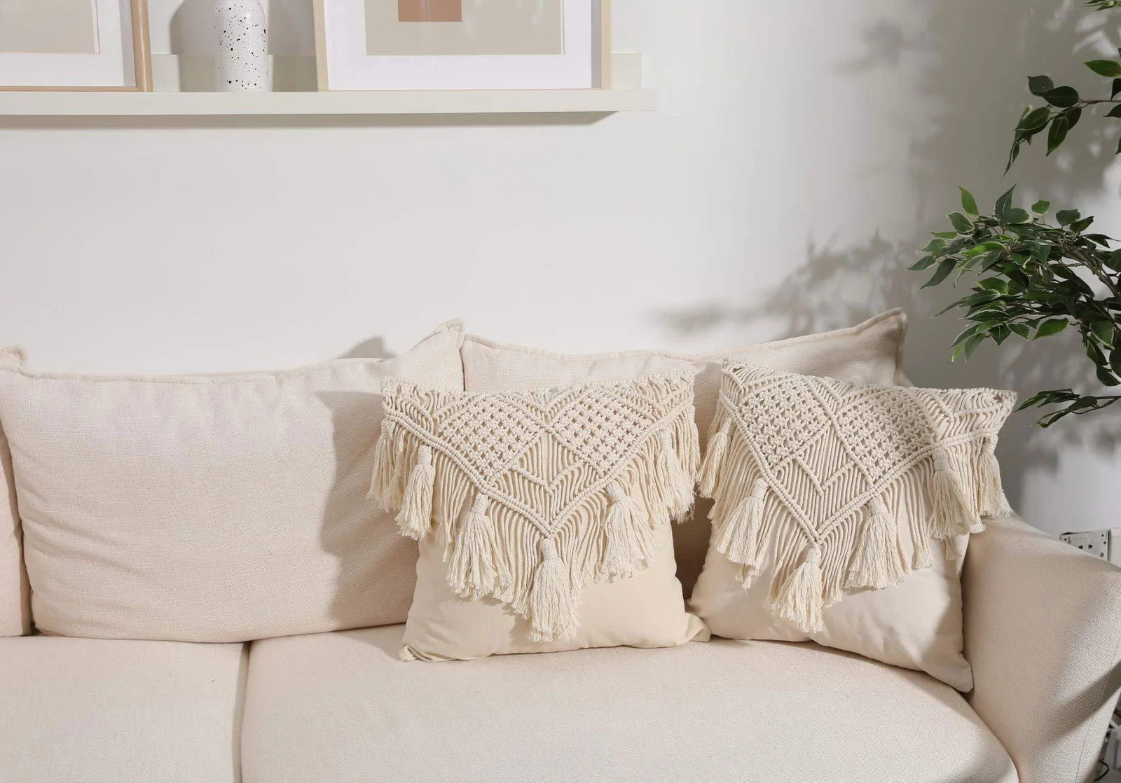 Homeko Boho Macrame Throw Pillow Covers Set of 2 -