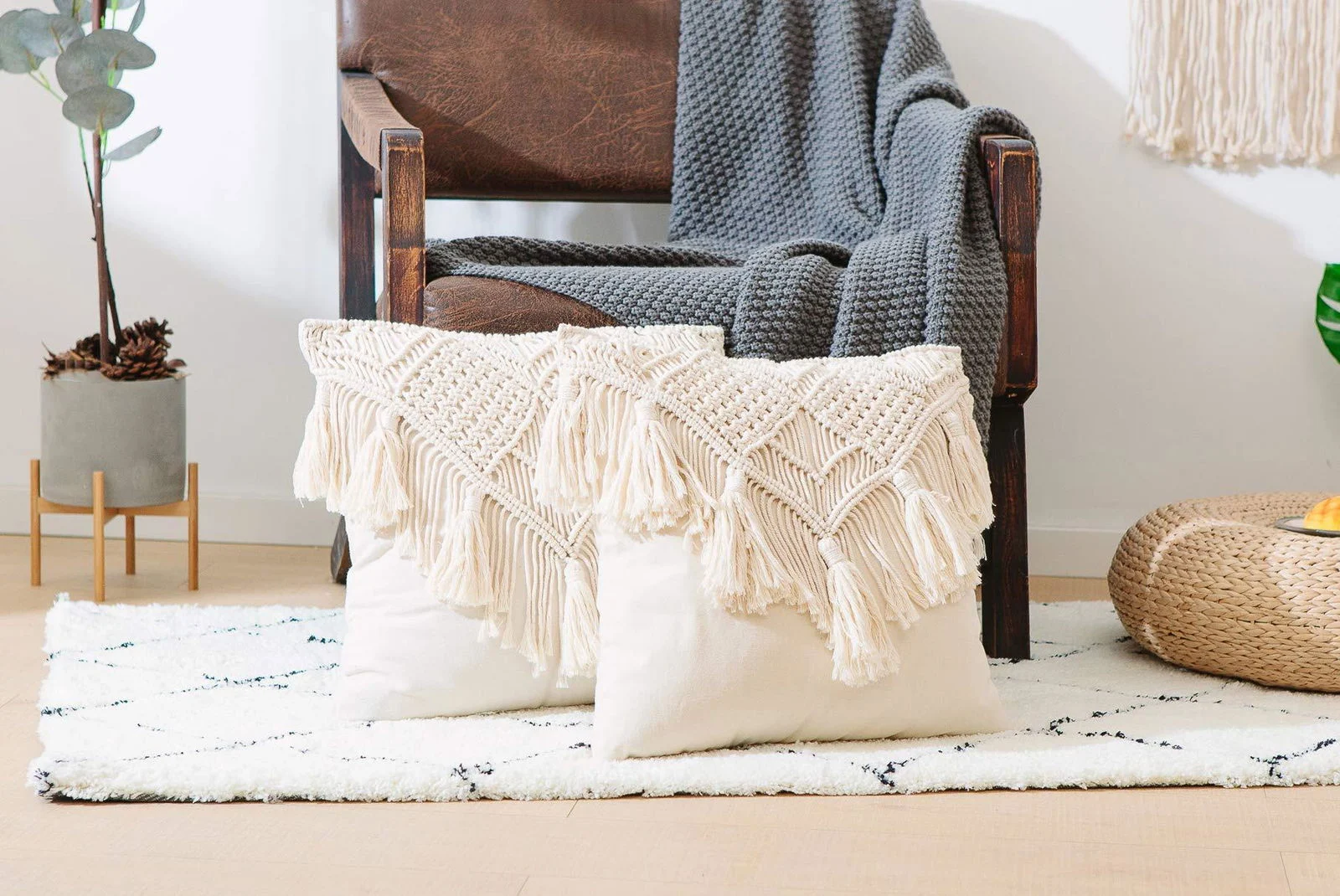 Homeko Boho Macrame Throw Pillow Covers Set of 2 -