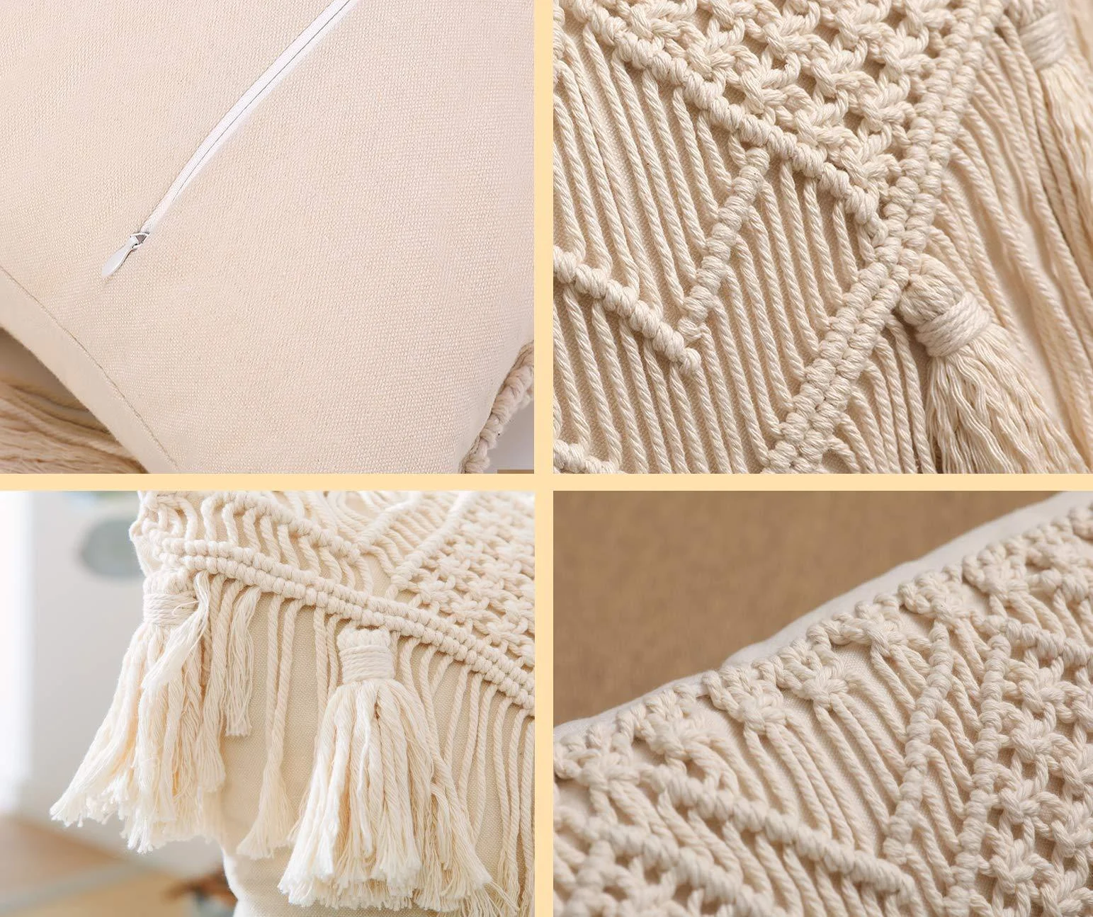 Homeko Boho Macrame Throw Pillow Covers Set of 2 -