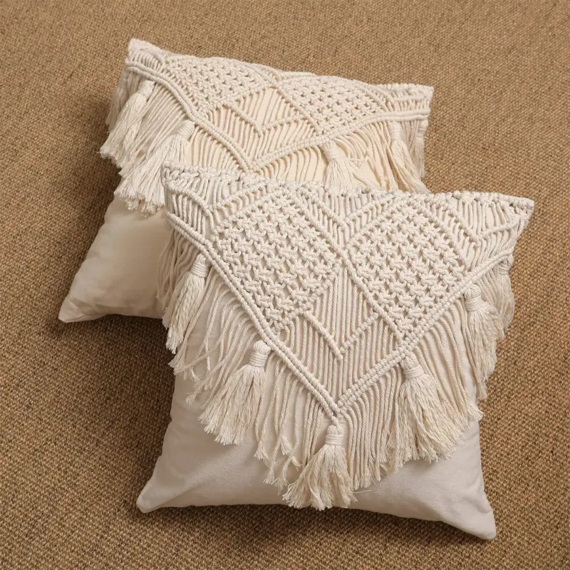 Homeko Boho Macrame Throw Pillow Covers Set of 2