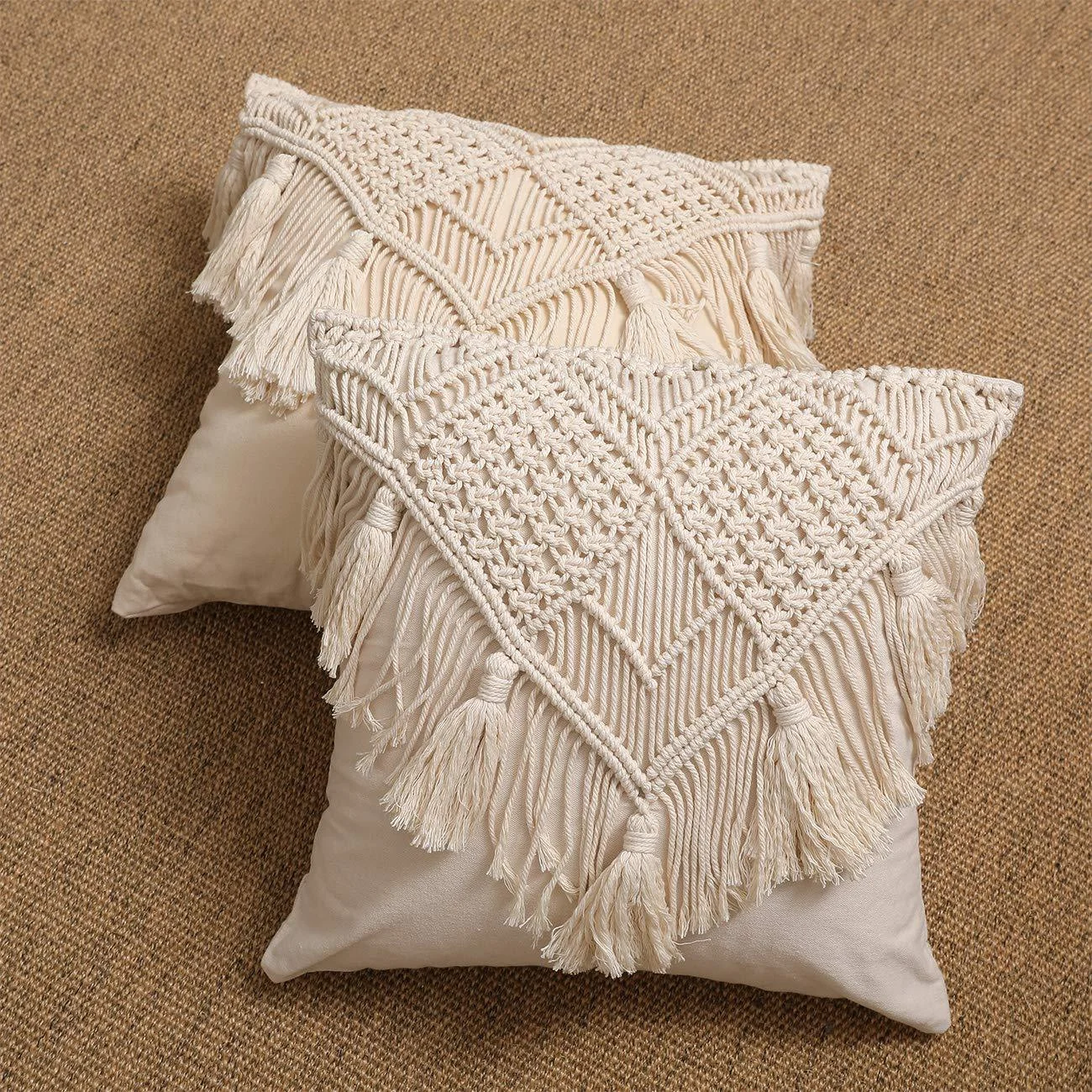 Homeko Boho Macrame Throw Pillow Covers Set of 2 -