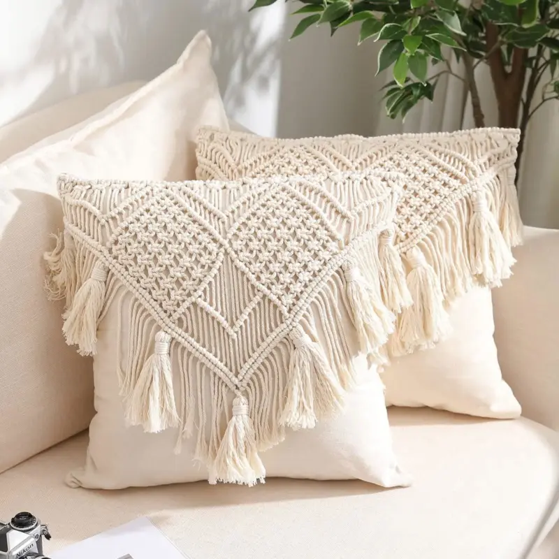 Homeko Boho Macrame Throw Pillow Covers Set of 2