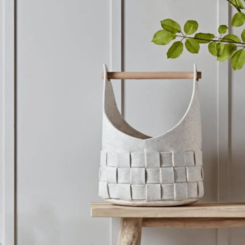 Homeko Braided Felt Storage Baskets with Wood Handles -