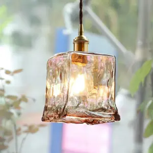 Homeko Brass Amber Glass Pendant Light - 