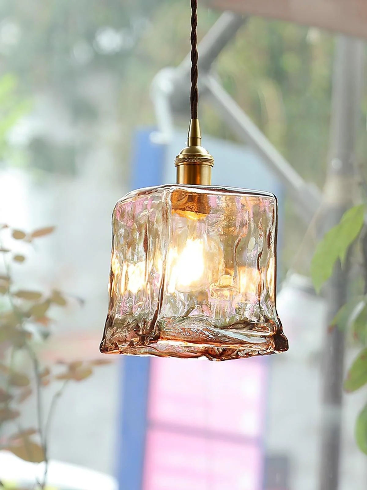 Homeko Brass Amber Glass Pendant Light -