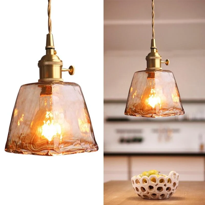 Homeko Brass Amber Glass Pendant Light -