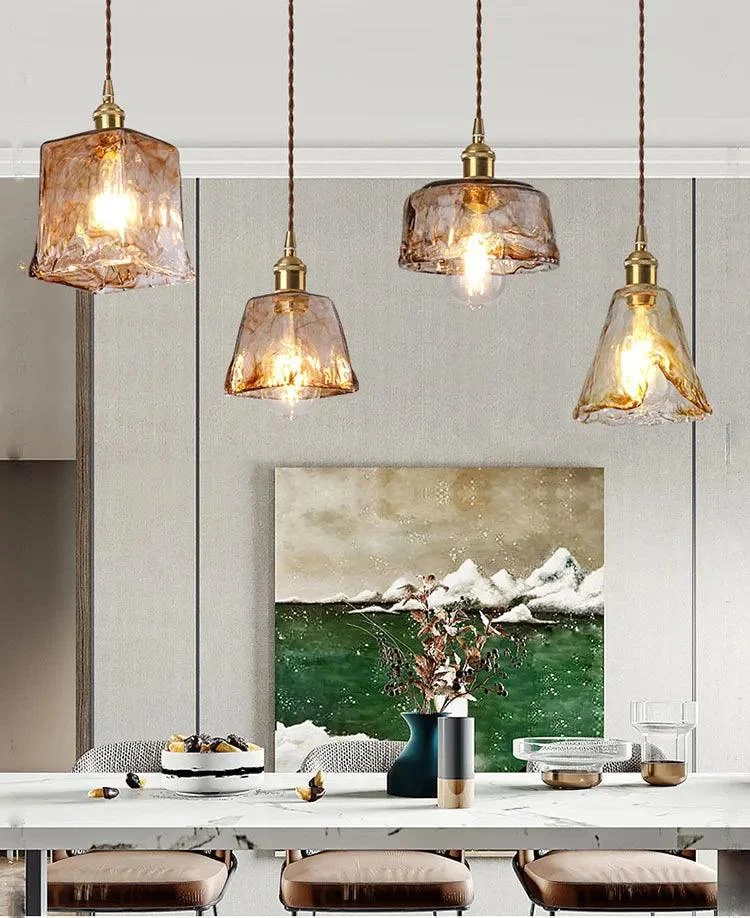 Homeko Brass Amber Glass Pendant Light -