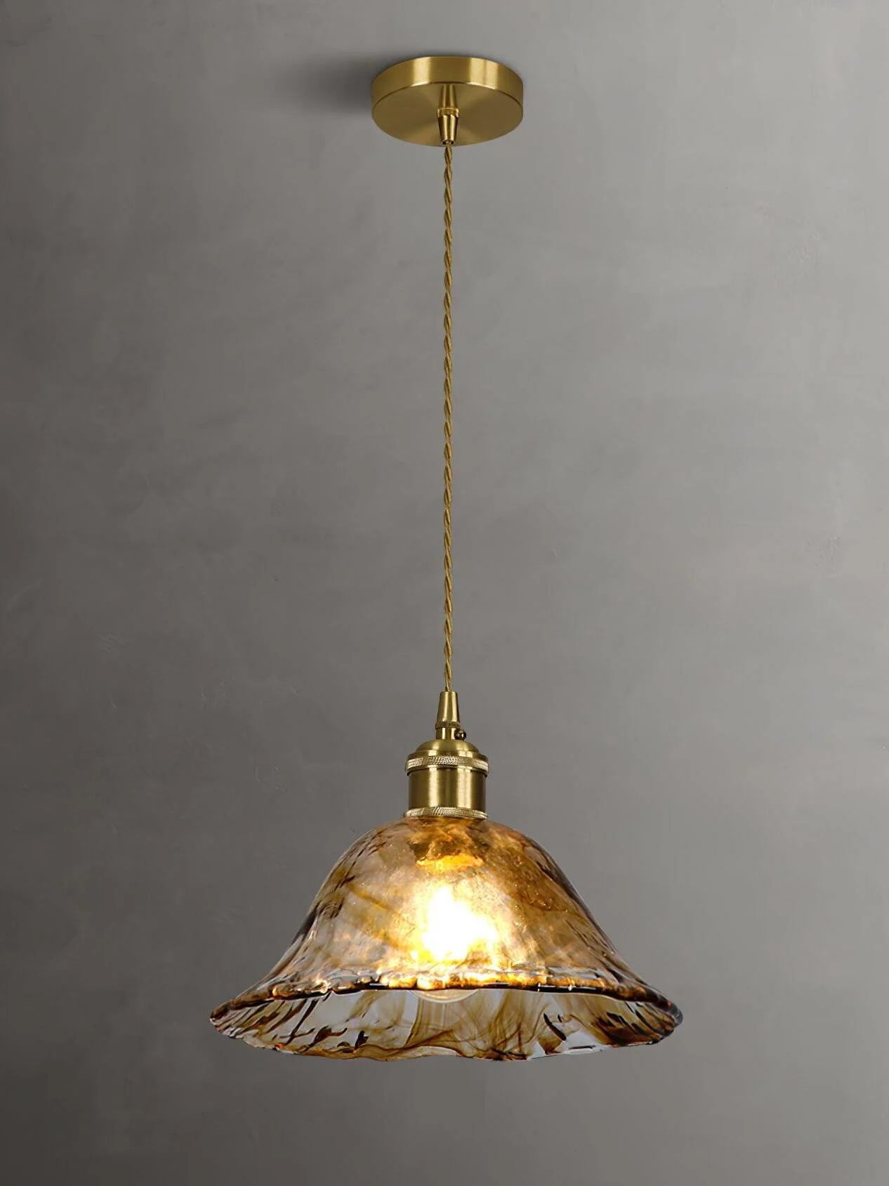 Homeko Brass Amber Glass Pendant Light -