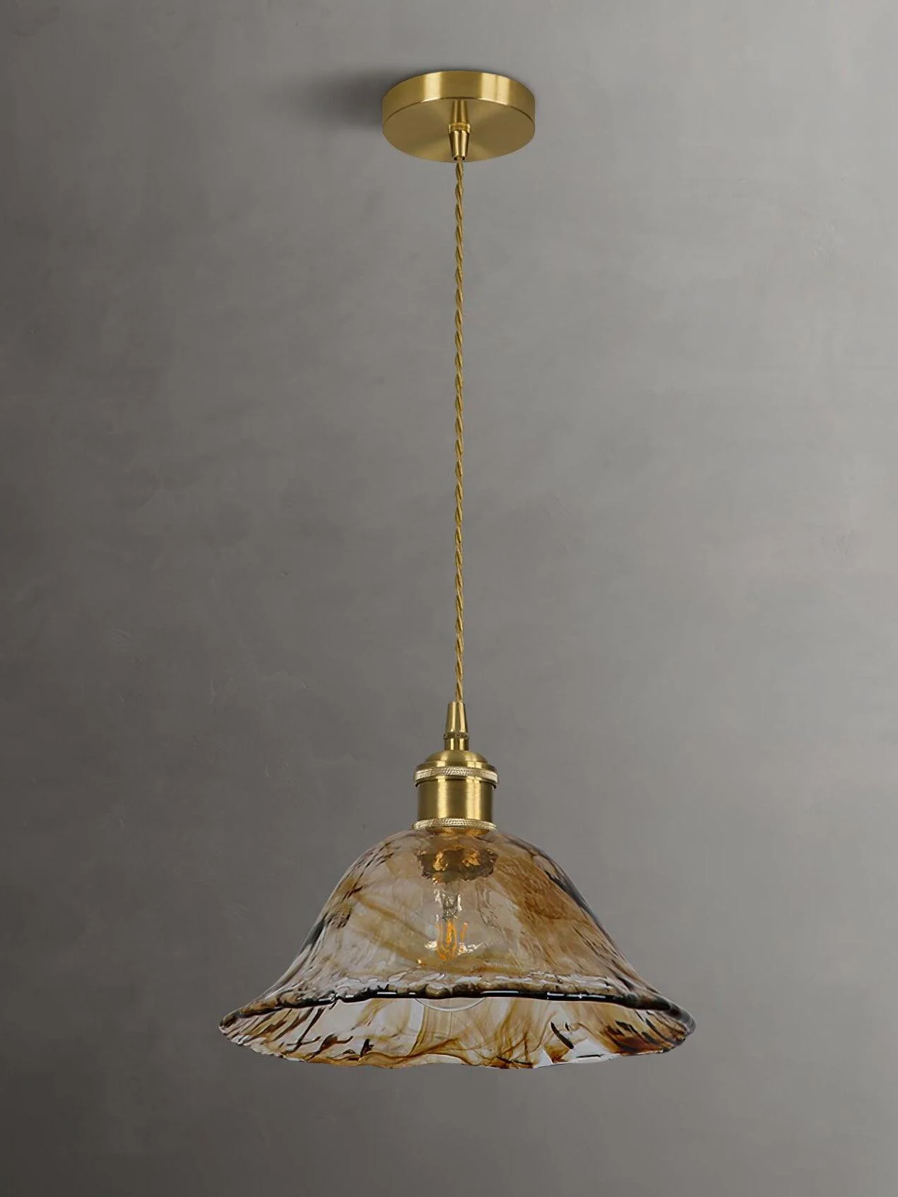 Homeko Brass Amber Glass Pendant Light -